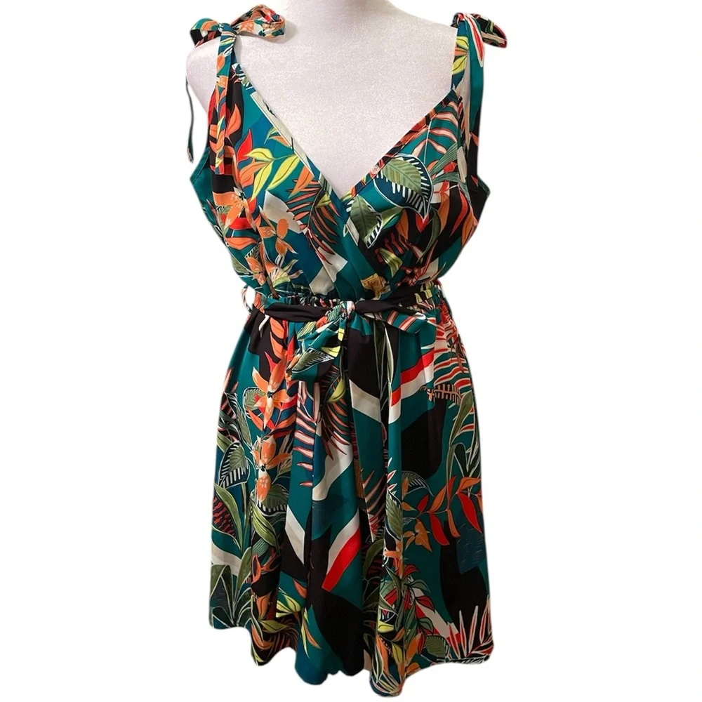 SHEIN VCAY Vacation Tropical Printed Spaghetti Strap Dress Size Large - Picture 7 of 13
